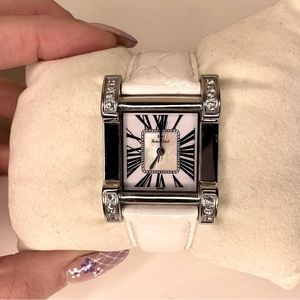 White Leather Stainless Steel Lucien Piccard Woman’s Watch